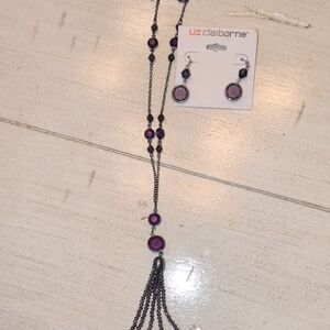 Liz Claiborne Purple Necklace Elegant Bohemian Design AND earrings NWT